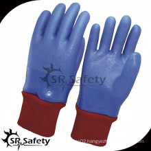 SRSAFETY Blue knit wrist pvc coated glove